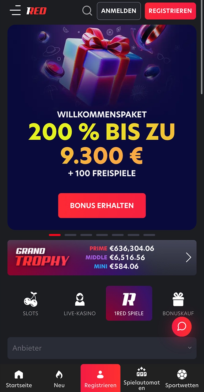 Erkunden Sie die 1Red-Homepage.