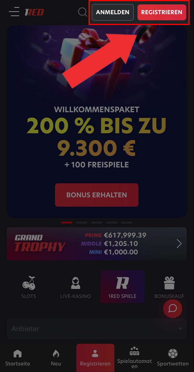 Melden Sie sich an oder erstellen Sie ein persönliches Konto bei 1Red.