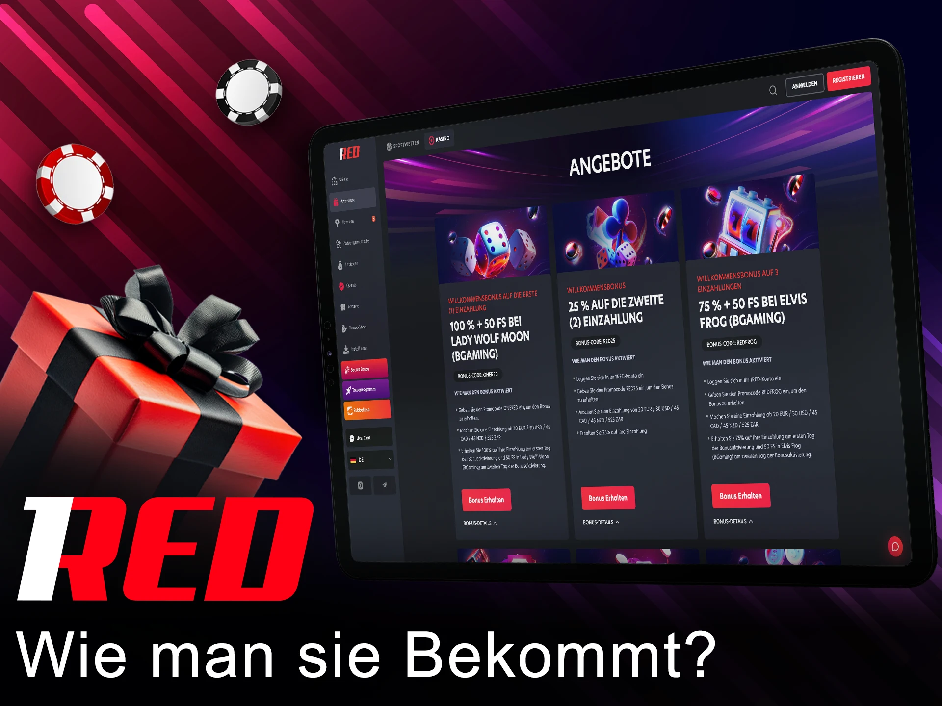 Erhalten Sie einen Bonus ohne Einzahlung von 1Red.