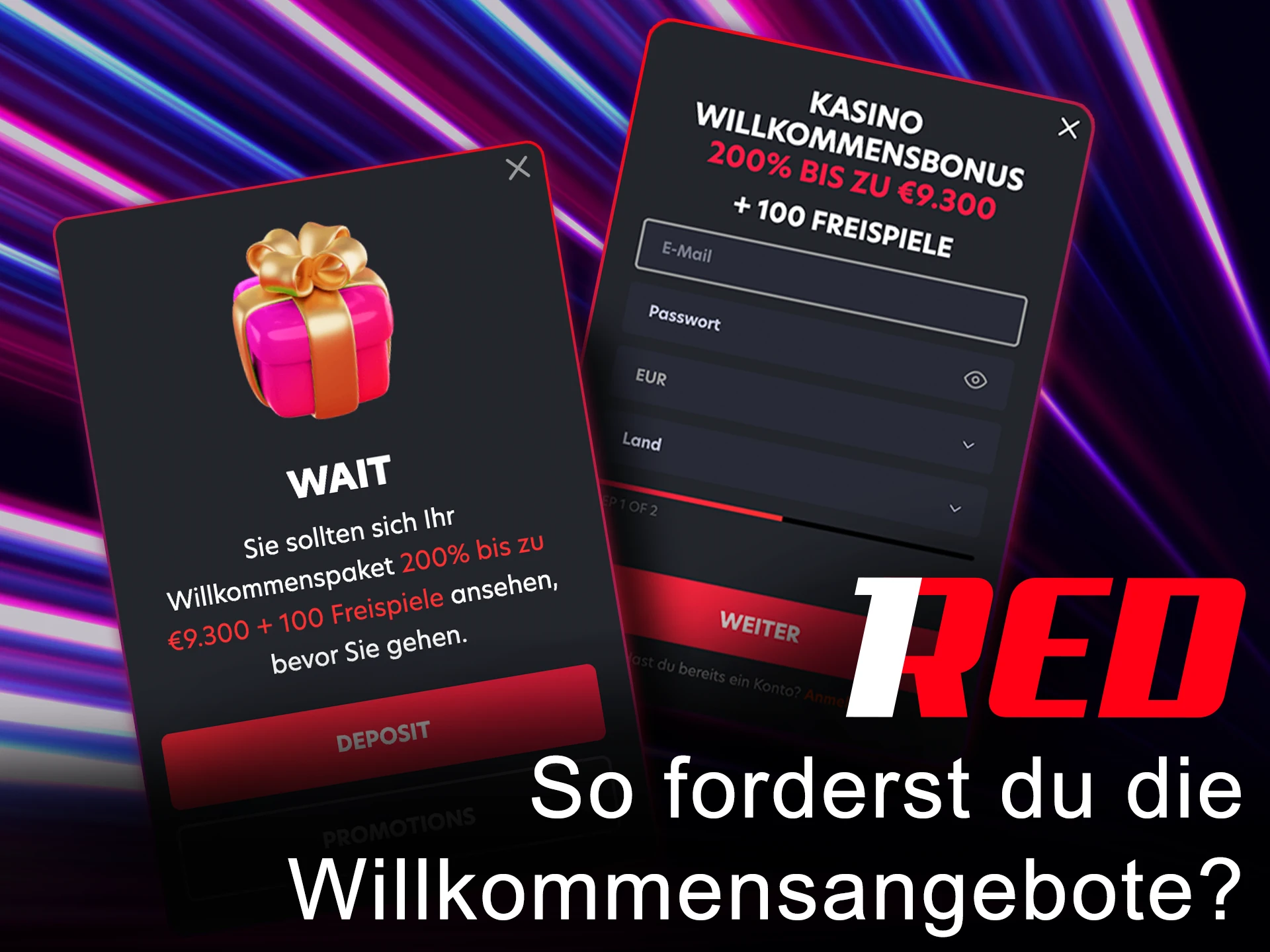 Erfahren Sie, wie Sie einen Willkommensbonus von 1Red erhalten.