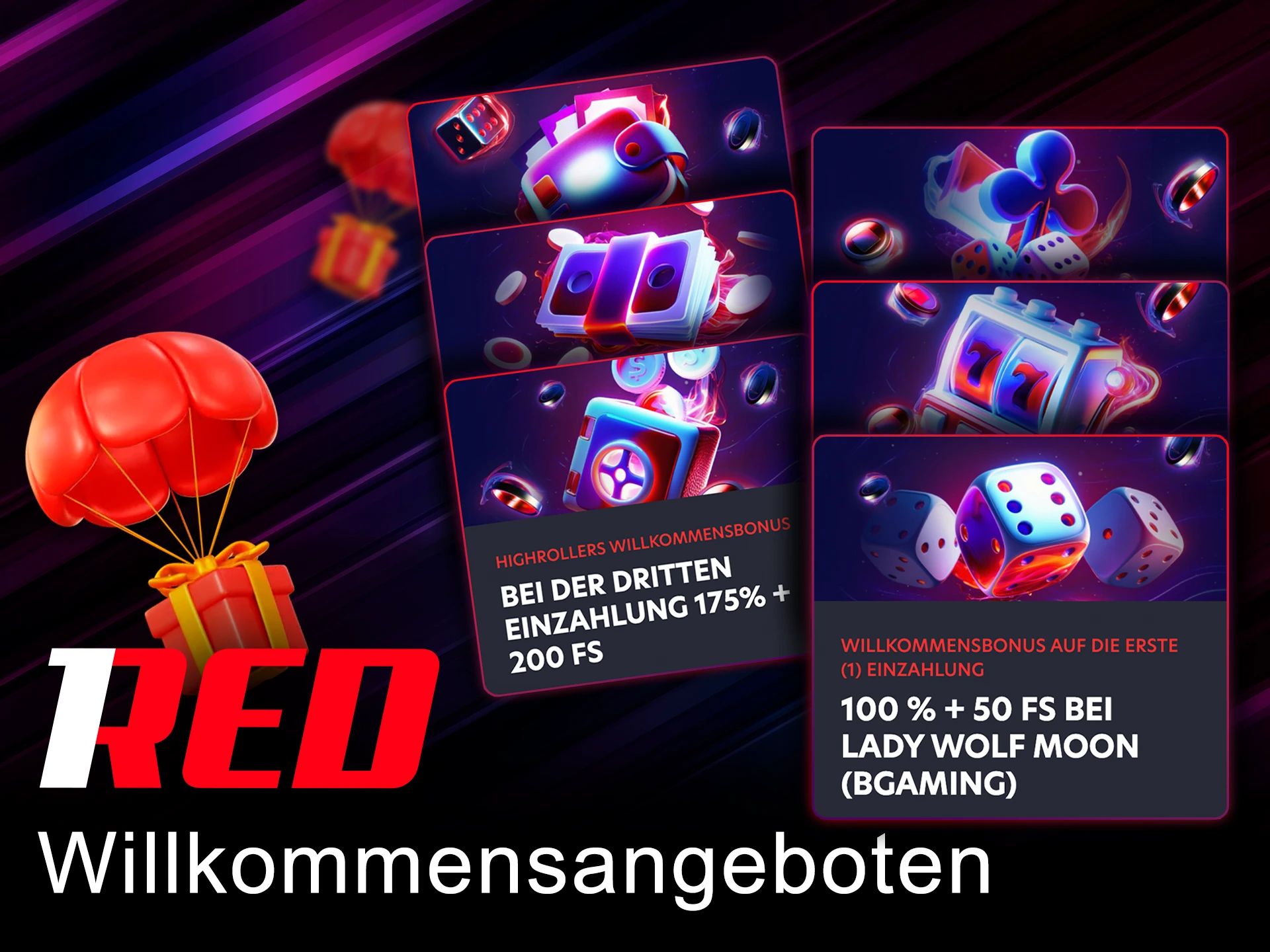 Wählen Sie aus allen Willkommensboni bei 1Red den für Sie passenden aus.
