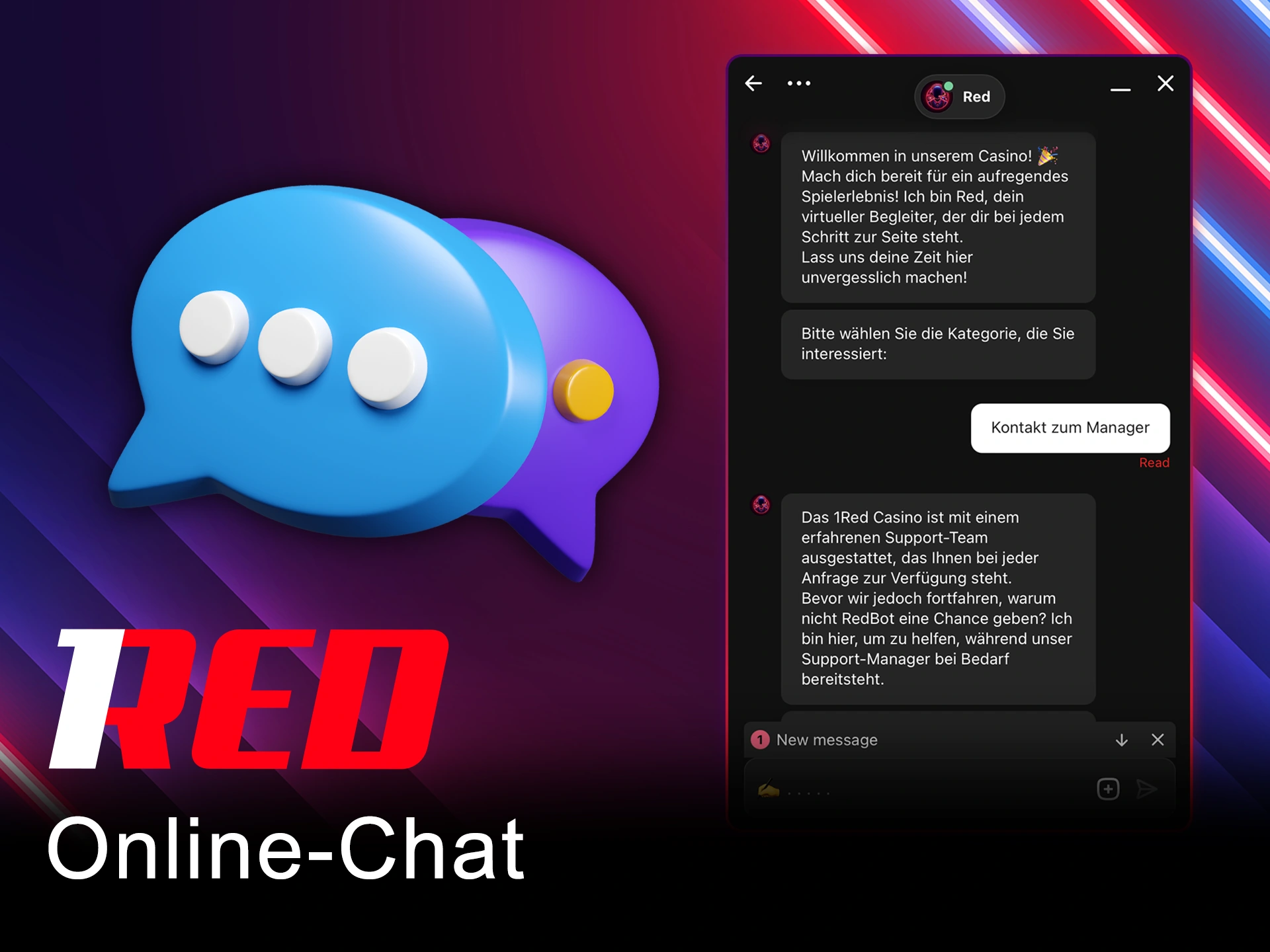 Sie können den 1Red Live-Chat jederzeit besuchen.