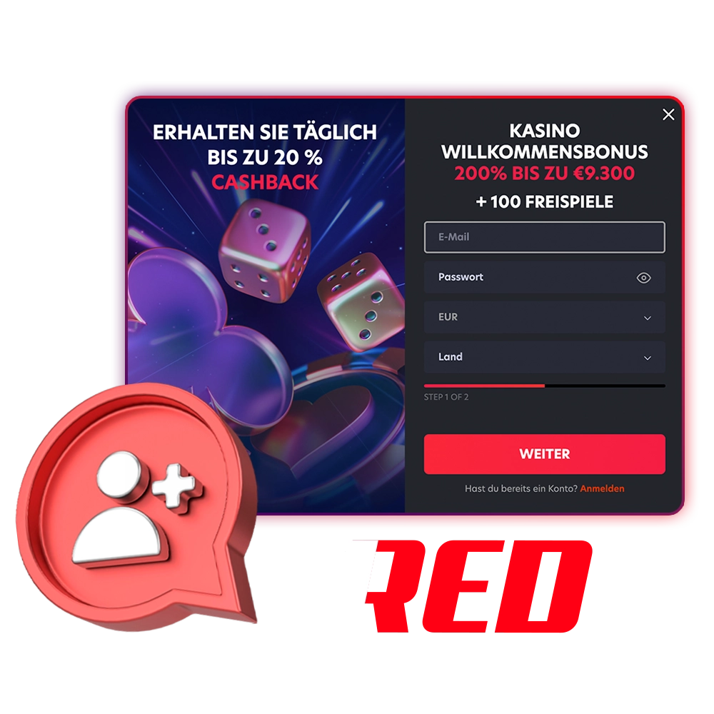 Erstellen Sie Ihr Konto, um mit dem Wetten bei 1Red zu beginnen.
