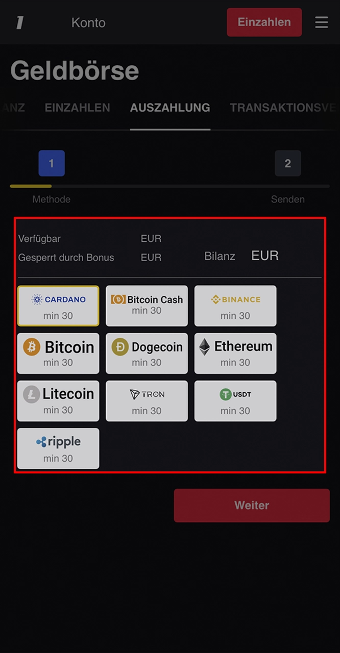 Wählen Sie eine bequeme Methode zur Auszahlung Ihrer Gewinne an 1Red.