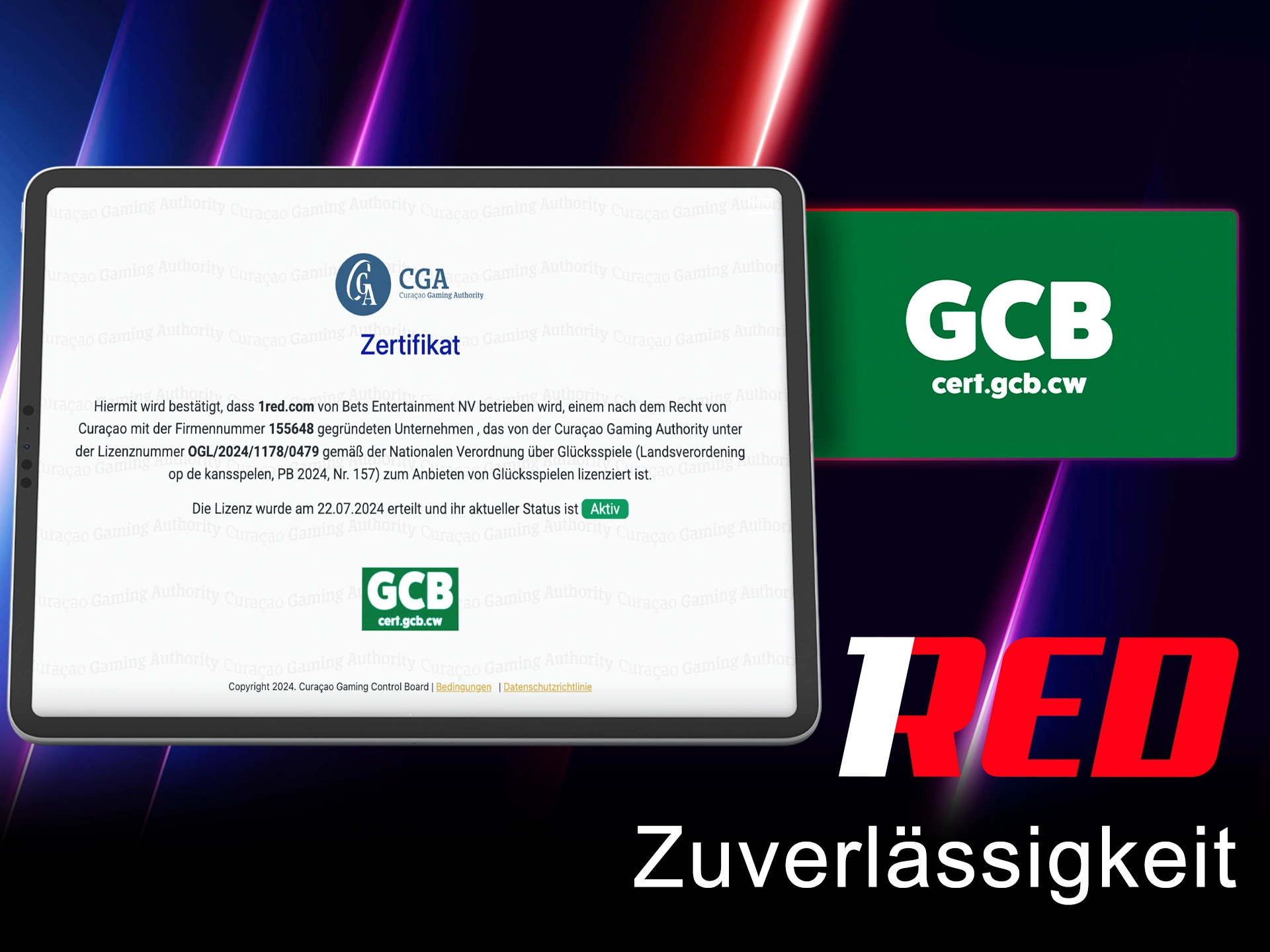 1Red ist legal und hat daher eine Bestätigungslizenz.