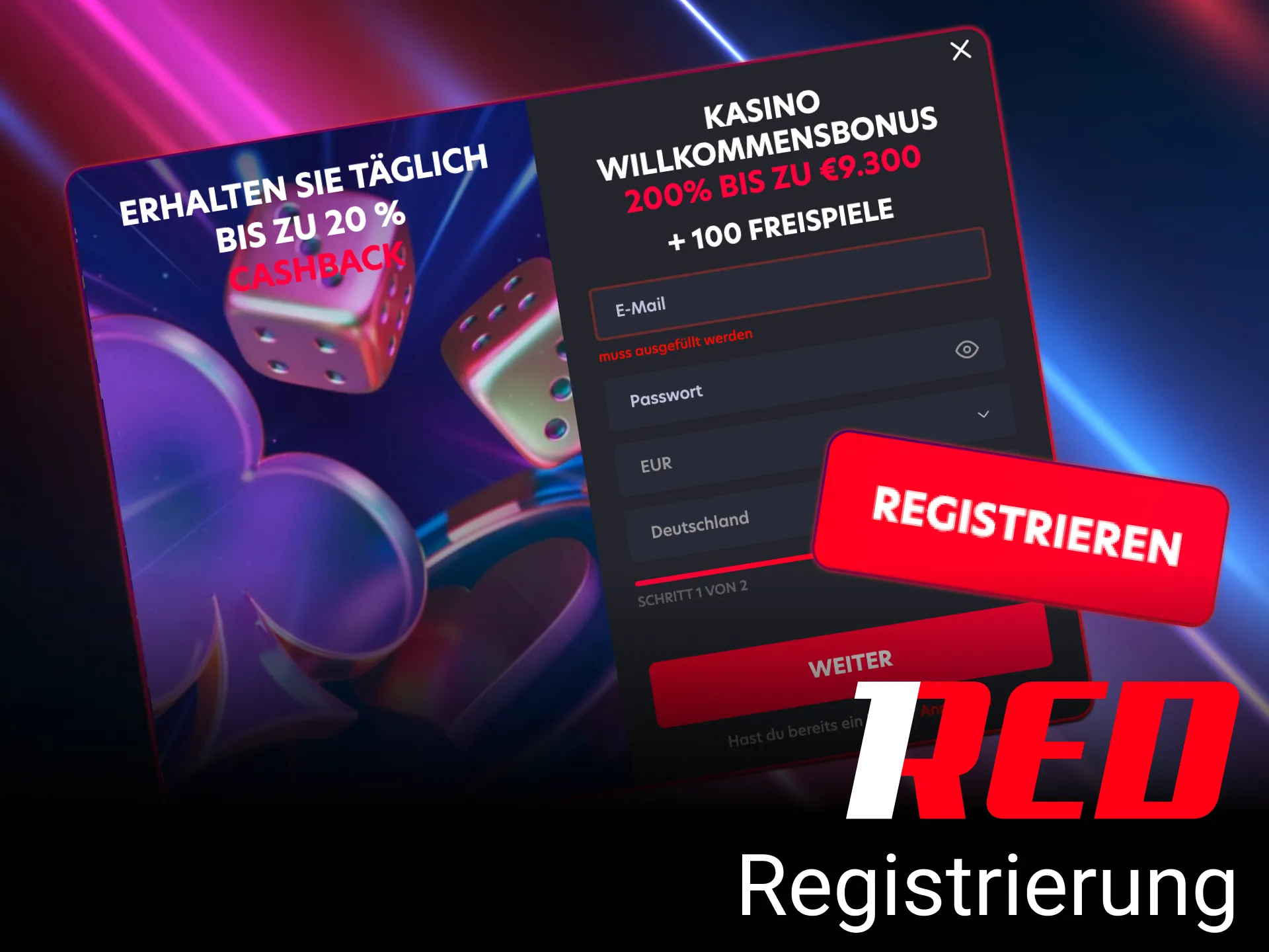 Schließe deine Registrierung bei 1Red Casino in 4 einfachen Schritten erfolgreich ab.