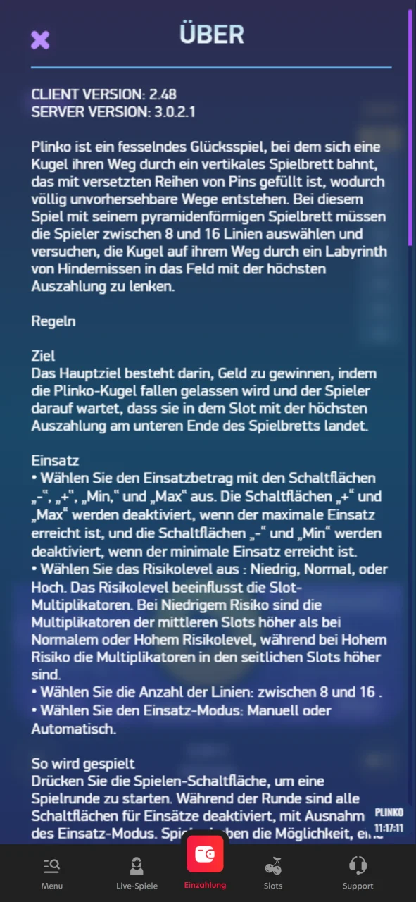 Lesen Sie die Plinko-Spielregeln bevor Sie im 1Red Casino spielen.