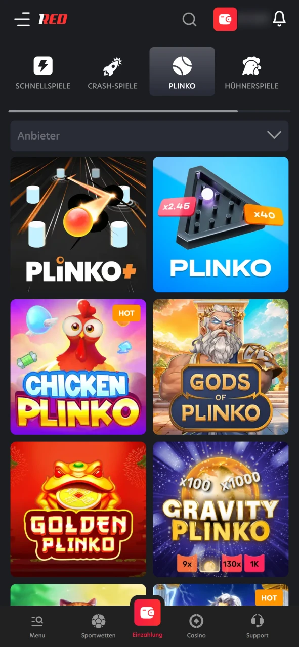 Finde dein Lieblings-Plinko-Spiel im 1Red Casino.