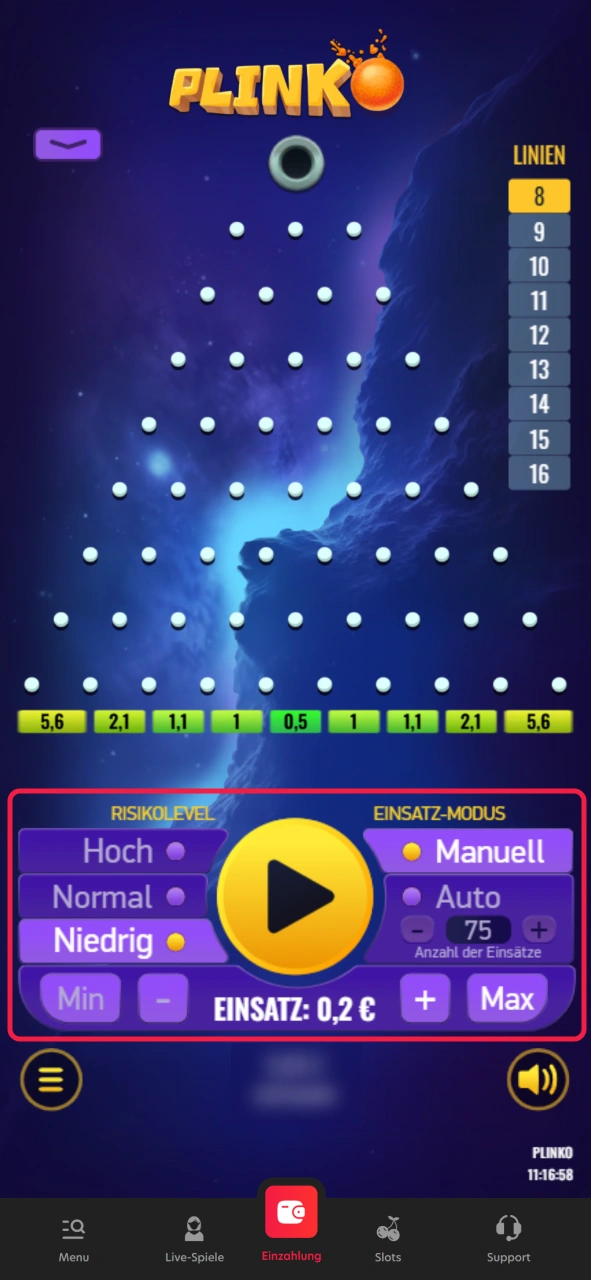 Spiele jetzt 1Red Plinko und gewinne.